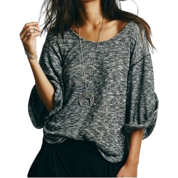 Free People Beach Nani Knit Tee In Marled Black - Small - Picture 1 of 7